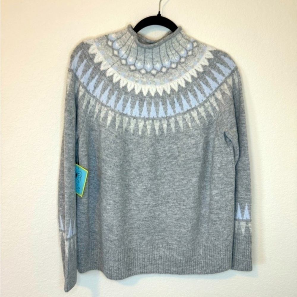 NWT Cece Gray Fair Isle Long Sleeve Mock Sweater-Medium